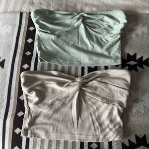 Ribbed Tube Tops in Light Green and Beige